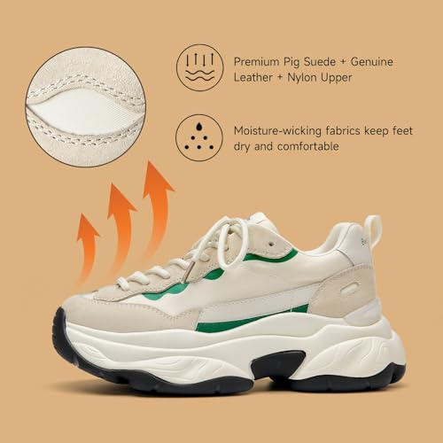 Image of BEAU TODAY Womens Chunky Sneakers, Chunky Shoes for Women, Lace up Comfortable Fashion Dad Sneaker