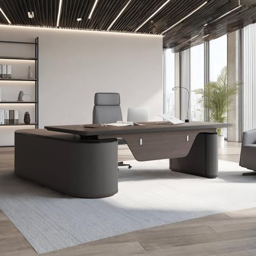 Large Adjustable Executive Desk with File Cabinet