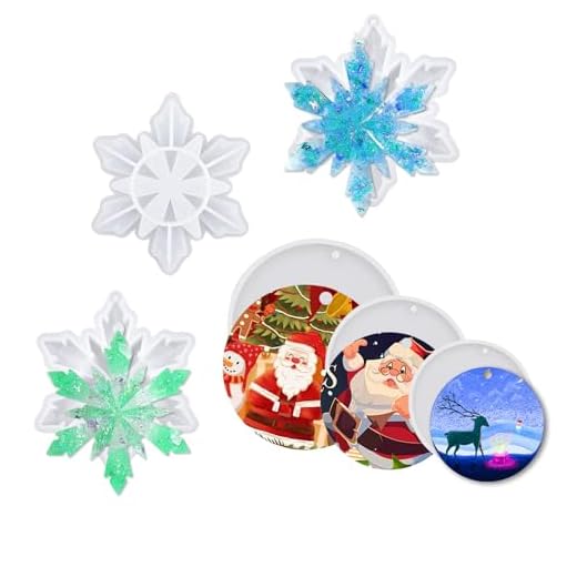 3 Pcs 3D Snowflake Resin Molds,Set of 3 Sizes Flat Circle Silicone Molds with Hole, Christmas Ornament Resin Molds for Christmas Tree Pendant DIY Crafts Decoration