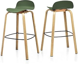 TANGZON Bar Stools Set of 2, Metal Legs Breakfast Kitchen Chairs with Footrest, Counter Height Stools for Home, Bar and Restaurant (Green)