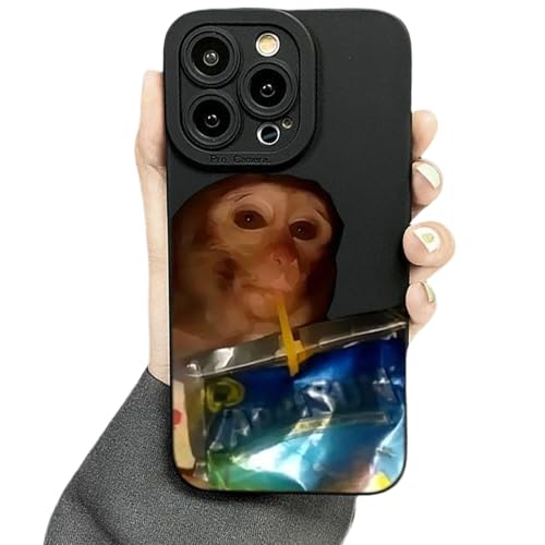 Funny Monkey Phone Case for iPhone 16/15/14/13/12 Pro max, Cute Monkey Drinking Phone Cover Case (for iPhone 14,Black)