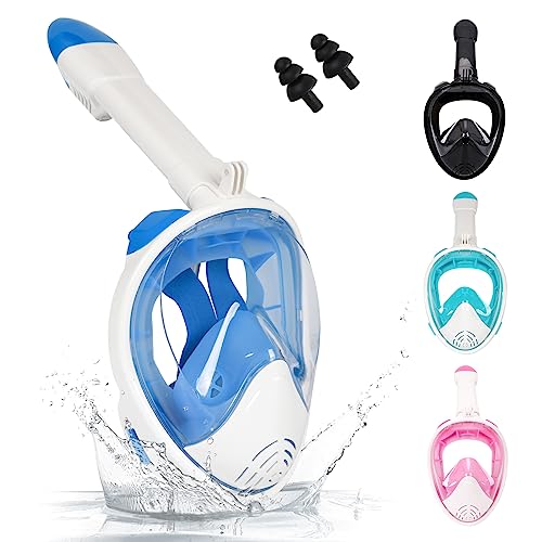 Snorkel Mask,Full Face Snorkelling Mask with 180° Panoramic View Free Breath Diving Mask with Detachable Camera Mount Anti-fog and Anti-leak Dry Snorkel with Earplugs for Adults Men Women (L/XL)