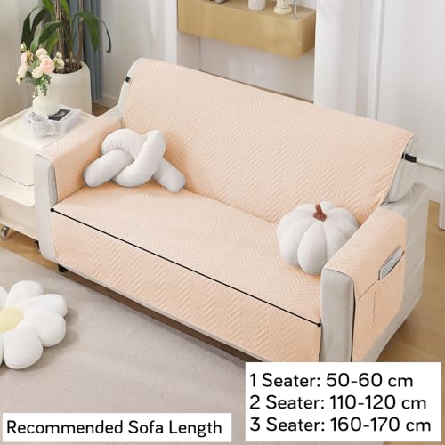 Image of HOKIPO Polyester Quilted 2 Seater Sofa Cover Mat with Pockets, Beige (NEW-802-BGE)