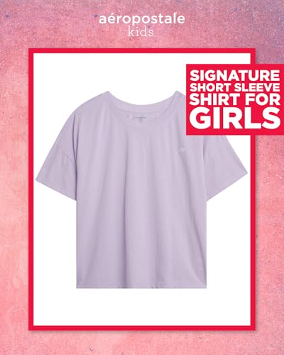 Image of Girls T Shirts - Soft Cotton Blend Short Sleeve Cute Graphic Tees - Classic Crewneck Logo Tee Girls Shirts (Sizes: 4-16), Size 10-12, Orchid