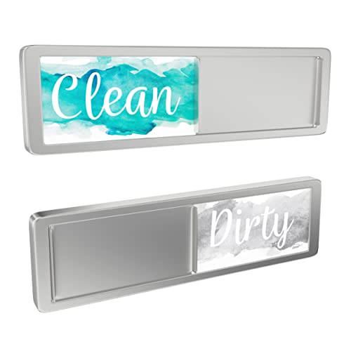 Aqua & Gray Clean Dirty Magnet for Dishwasher, Sliding Dishwasher Magnet Clean Dirty Sign, Teal Kitchen Accessories & Decor, Magnetic Dish Washer Sign Indicator, Aqua Watercolor Dish Washer Signs