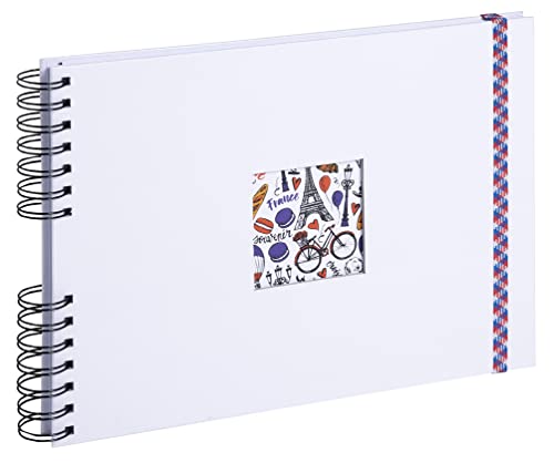 Exacompta 15135E Fotoalbum mit Spiralbindung FRENCH’CLASS 150 Fotos 50 weiße Seiten Format 23 x 16 cm weißer Einband aus beschichtetem Papier mit einem Gummiband zum Verschließen