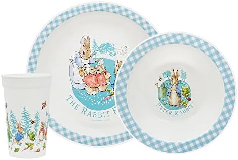 Peter Rabbit Kids Tableware Set – 3 Piece Reusable PP Plate,Tumbler & Dinnerware Set for Mealtimes – for 24 Months & Up,Blue & White