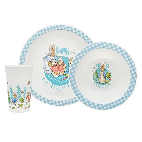 Peter Rabbit Kids Tableware Set – 3 Piece Reusable PP Plate,Tumbler & Dinnerware Set for Mealtimes – for 24 Months & Up,Blue & White