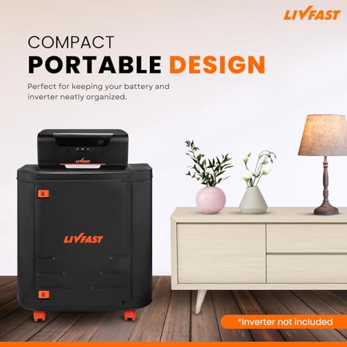 Image of Livfast Inverter Battery Trolley with Covered Box | Support Single Jumbo /Flat Plate /Tall Tubular Battery - Grey Orange
