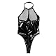 Damen Wetlook BodyLeder Bodysuit Brust Harness PU Leder Halsband mit Kette Erotik String Body Unterwäsche Gogo Unterwäsche Clubwear mit Neckholder