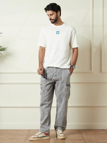 Image of WROGN Men's 100% Cotton T-Shirt | Back Graphic Print | Oversized Fit