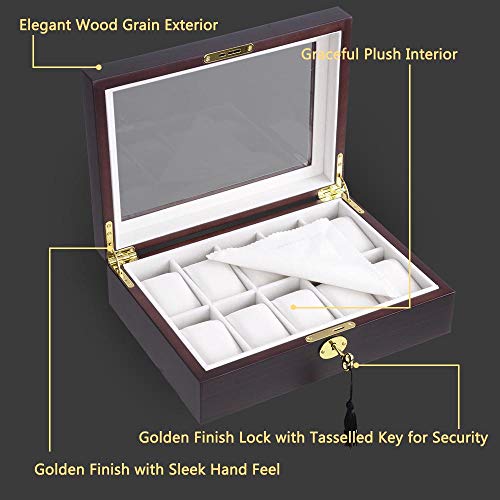 Yescom 12 Slots Wooden Watch Box Case Glass Display Top Jewelry Collection Storage Box Organizer Luxury Walnut Wood #TOP4