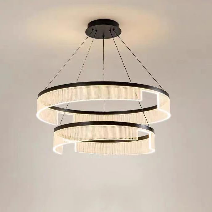 Lustre à anneau LED moderne dimmable 15.75+23.62 pouces pour salon