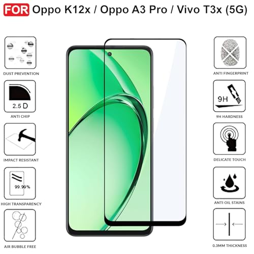 Image of Edge To Edge Screen Protector Tempered Glass For Oppo K12X 5G With Easy Installation Kit
