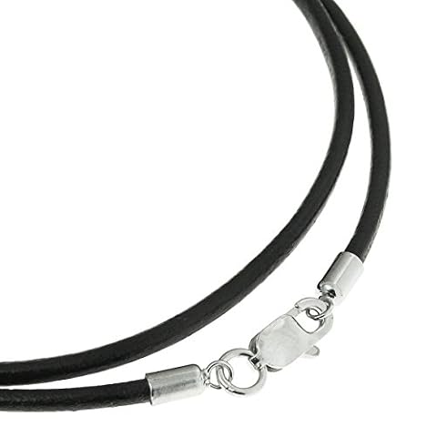 Queenberry Czarny skórzany 2 mm naszyjnik choker z zapięciem na karabińczyk ze srebra wysokiej próby e srebro wysokiej próby, colore: Srebrny, cod. F002-18X1-V2