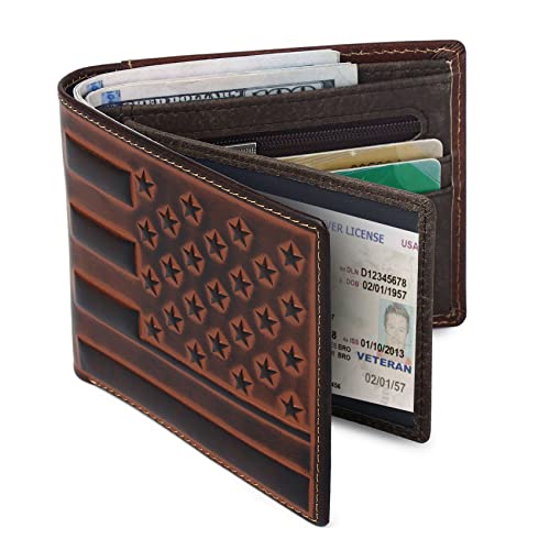Tidoneam Mens Bifold Wallet With 2 Id Window - Leather Wallets For Men Us Flag Stars Perfect Unique Gift For Men (Wine Red) #TOP1