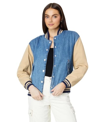 Blank NYC Bomber Jacket in Denim/Beige
