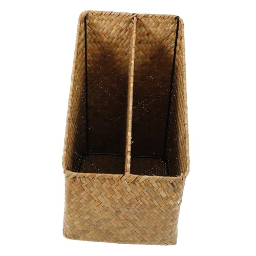 HOOTNEE Straw Storage Bins 2pcs Woven Book Baskets Desktop Book Organizer Home