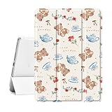 Idocolors Cute Kawaii Rose Teddy Bear Pad Case for 10.9 Inch iPad 2022/2025(iPad 10th/11th Gen), Clear TPU Smart Stand Back Cover with Pencil Holder, Auto Wake/Sleep Case for Women Girls