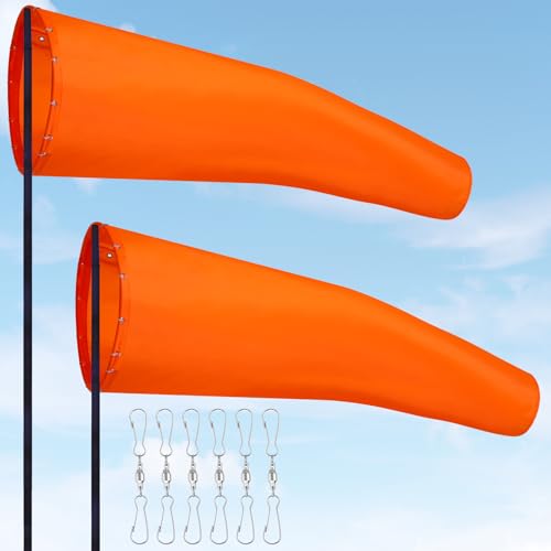 Image of Shimeyao 2 Pcs 18 x 60 Inches Heavy-Duty 420d Nylon Windsock UV & Weather Resistant Wind Sock for Outside with Dual Swivel Clips for Airport Runway, Helipad, and Industrial Sites