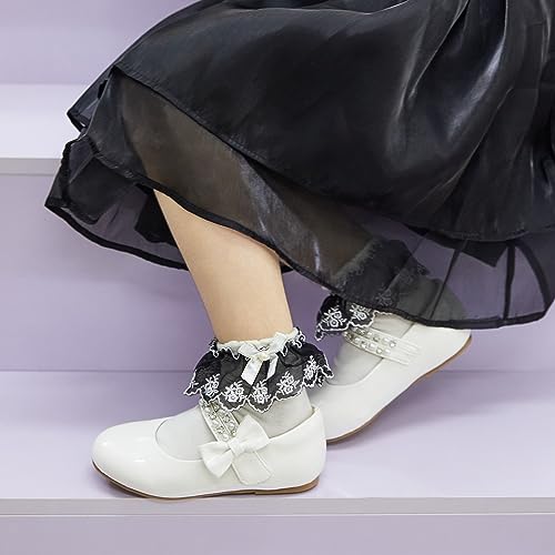 Otter MOMO Toddler/Little Girls Mary Jane Ballerina Flats Shoes Slip-on School Party Dress White Shoes Size 6
