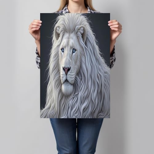 Toile lion blanc vert sauge 80x120 cm pour décoration murale de salon