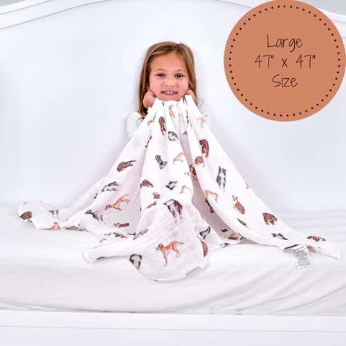 Image of LollyBanks Swaddle Blanket, 100% Cotton Muslin Swaddle Blankets, Neutral Swaddle Blanket 47 x 47 Inches, Baby Blanket for Boys and Girls, Baby Essentials, Registry (Dogs Print)