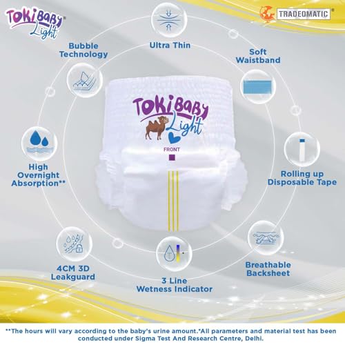 Image of Light Ultra Thin Pant Style Baby Diapers | India's First Super Soft 360 Waistband, 3D Leak Guard & Fastest Absorbing Diaper | Ideal for 7 to 12 KG | M Size, 88 Count