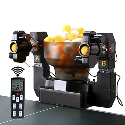 ZXMT Advanced Double Head Ping Pong Machine Tabele Tennis Robot Machine Upgarde 9 Different Spin Balls Ping Pong Trainer for Training