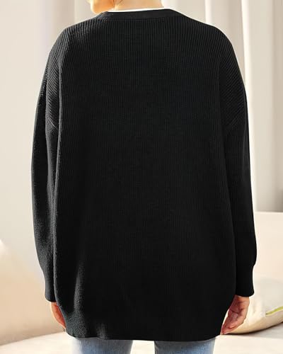 Image of ebossy Women's Open Front Knit Cardigan Casual Long Sleeve Oversized Button Lightweight Sweater Outwear