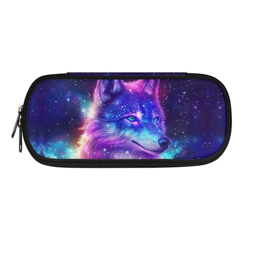 Image of Galaxy Wolf Pencil Cases for Kids Girls Boys Pencil Bag Sturdy Pen Holder Box Stationery Pouch for Women Men School Office Graduation Birthday Gifts
