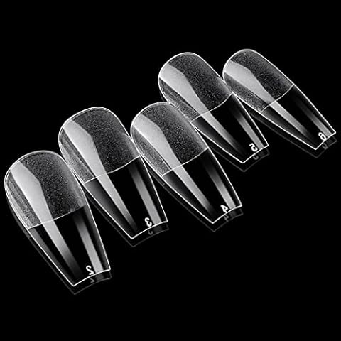 120PCS Clear Half Frosted Nails Tip Almond Acrylic Fake Nails Full Cover Ballerina Fake Nails Medium Coffin 12 Sizes For Nail Salons and Home Cover