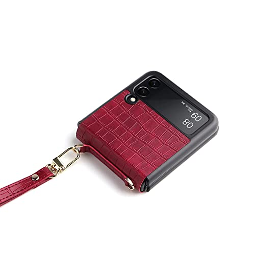 Coque Samsung Galaxy Z Flip 3 5G SM-F711B rouge antichute lanière cuir PU arrière