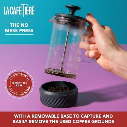 La Cafetière Zero 3 Cup Green Colour Cafetière, No Mess Coffee French Press Heat Resistant With Glass Handle and Removable Silicone Base, Easy To Clean, Gift Idea for Coffee Lovers