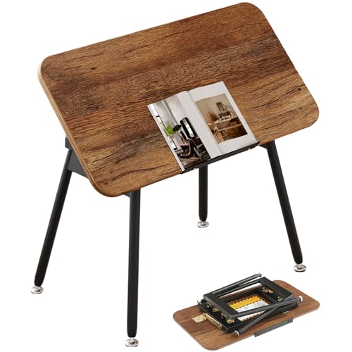 YITAHOME Folding Coffee Table Small Coffee Tables for Living Room Bedroom Study Portable End Table with 5-position Adjustable Desktop No Assembly Easy to Carry 80 x 40 x 49 cm Walnut
