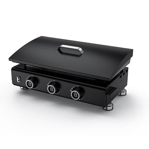 BRASERO BY FAVEX – Plancha gaz Silvia IIG 3 feux – Plaque acier revêtement céramique 67 x 34 cm – 7,95 kW – Jusqu'à 10 convives – Capot de protection inclus