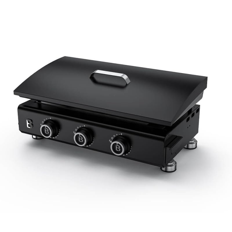 BRASERO BY FAVEX – Plancha gaz Silvia IIG 3 feux – Plaque acier revêtement céramique 67 x 34 cm – 7,95 kW – Jusqu'à 10 convives – Capot de protection inclus