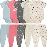 MEYSAHO Baby Newborn Layette 10-Piece Set Cotton Bodysuits Short Sleeve Pants Sets Star Plane Printed for Baby Boys Girls Toddler Unisex Baby Gift Sets for 9 12 Months