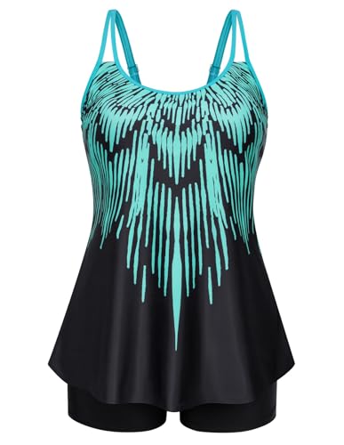 Hanna Nikole Damen Bauchweg Bademode Große Größe Tankini Hohe Taille Badeshorts Blau 56 1