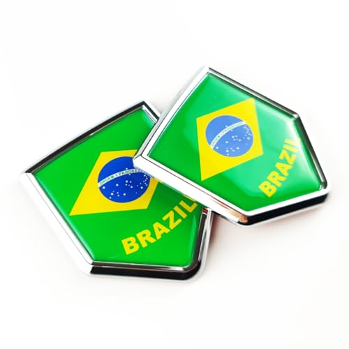 Image of Newperlite Brazil Flag Decal Sticker Car Emblem Brazilian Flag Car Decoration Accessories Chrome Shield for Truck Vehicles Cars, 2 Pack