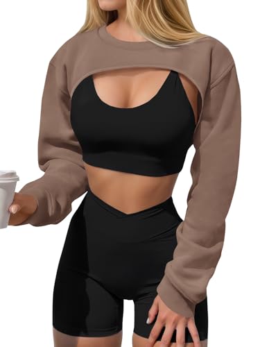 Image of Yousify Womens Cropped Sweatshirt Shrugs Long Sleeve Workout Gym Cover Ups Bolero Shrug Y2k Super Crop Tops