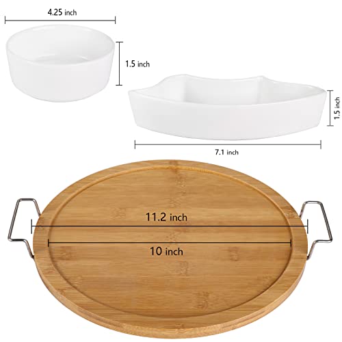 Yarlung Ceramic Divided Serving Dishes Platter With Clear Lid, 11 Inch Bamboo Appetizer Tray With Handles 5 Removable Snacks Bowls Relish Tray For Candy And Nut, Chips And Dips, Veggies #TOP7