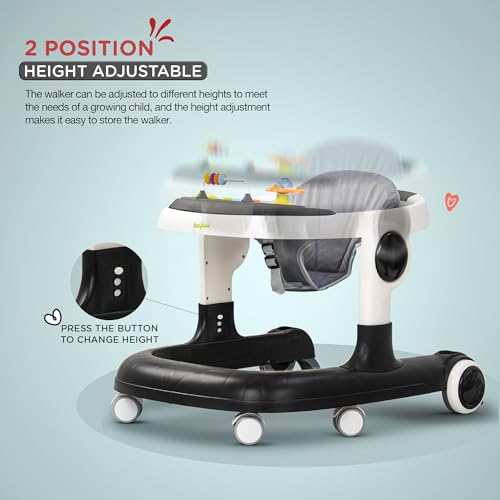 Image of Baybee 2 in 1 Baby Walker for Kids with Adjustable Height & Wheel Lock | Activity Push Walker for Baby with Musical Toy Bar & Stopper | Kids Walker Baby 6-18 Months Boy Girl (Black)
