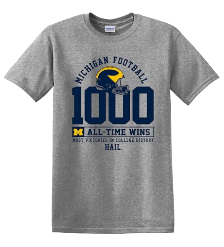 J2 Sport University of Michigan 1000 Wins Victories T-Shirt Wolverines Apparel Shirt Tee 1000th Grey