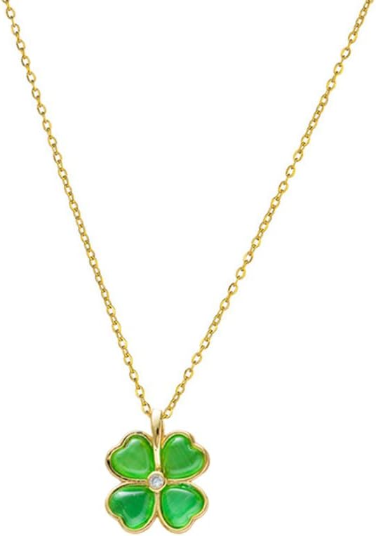 Unique Four Leaf Clover Necklace for Women Dainty Crystal Cat Eye Lucky Green Clover Pendant Necklace 18K Gold-Tone Plated Stainless Steel Jewelry St Patricks Day Irish Christmas Valentine's Day Gifts