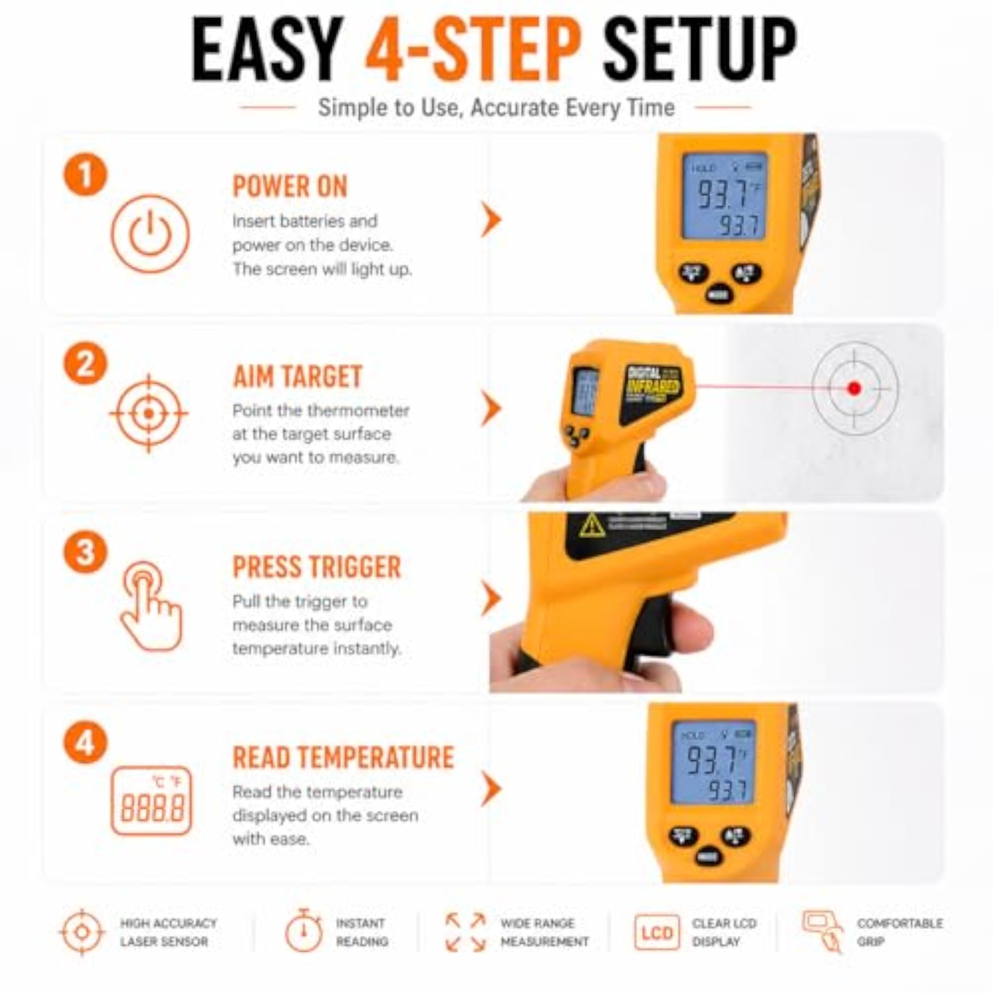 Non-Contact Laser Infrared Gun -50C to 560C