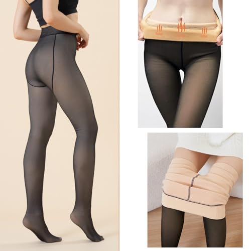 Image of Women Fleece Lined Leggings Tights Warm Pantyhose Fake Translucent for Winter