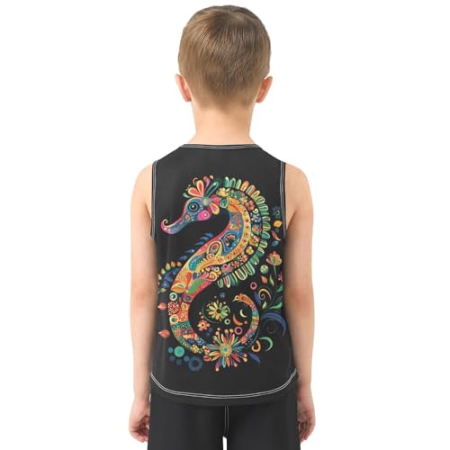 Boys Tank Top Shirts Ethnic Seahorse Mandala Flower Sleeveless T-Shirts Crew Neck for Kids Clothing Children3
