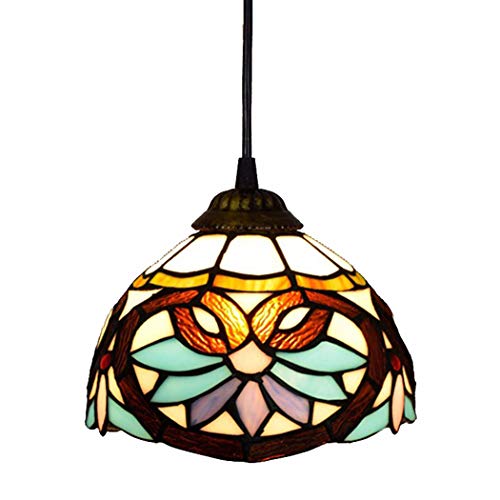 LONGSAND Estilo Tiffany Lámpara Colgante Retro Barroco Europeo de la lámpara 8 Pulgadas de Pantalla de Cristal Manchado Accesorios de iluminación para la Sala de Estar Dormitorio Oficina Regalo,C