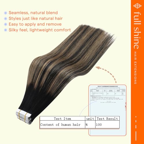 Image of Full Shine Tape in Extensions Human Hair, 16 Inch Black to Black Blonde | 50g 20PCS, Brazilian Double Sided Tape in Human Hair Extensions, Remy Texture Seamless Finish Lightweight Styling